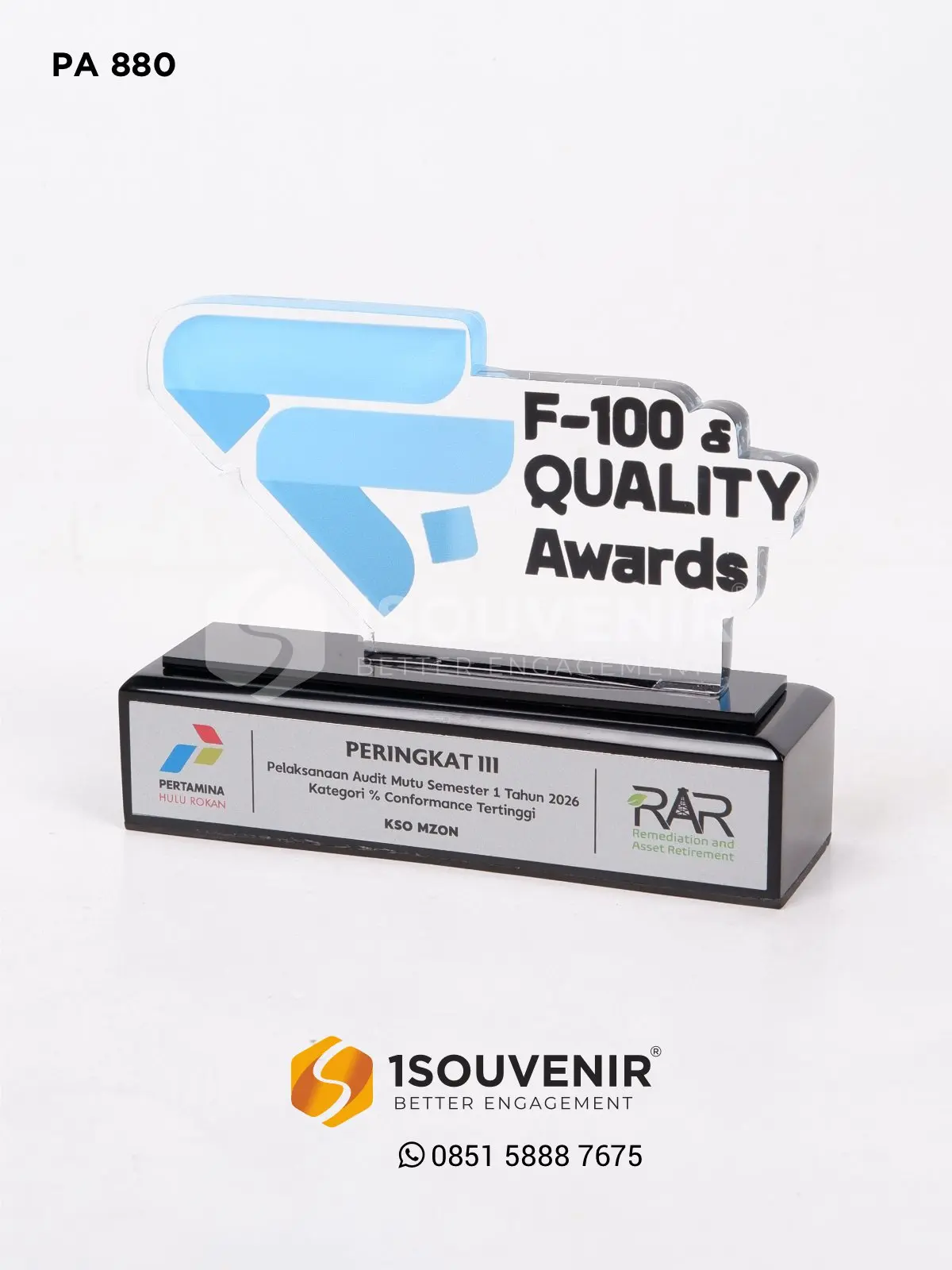 Plakat Akrilik F-100 Quality Award Peringkat III Pelaksanaan Audit Mutu Semester 1 Tahun 2026 1 PA880 Plakat Akrilik F-100 Quality Award